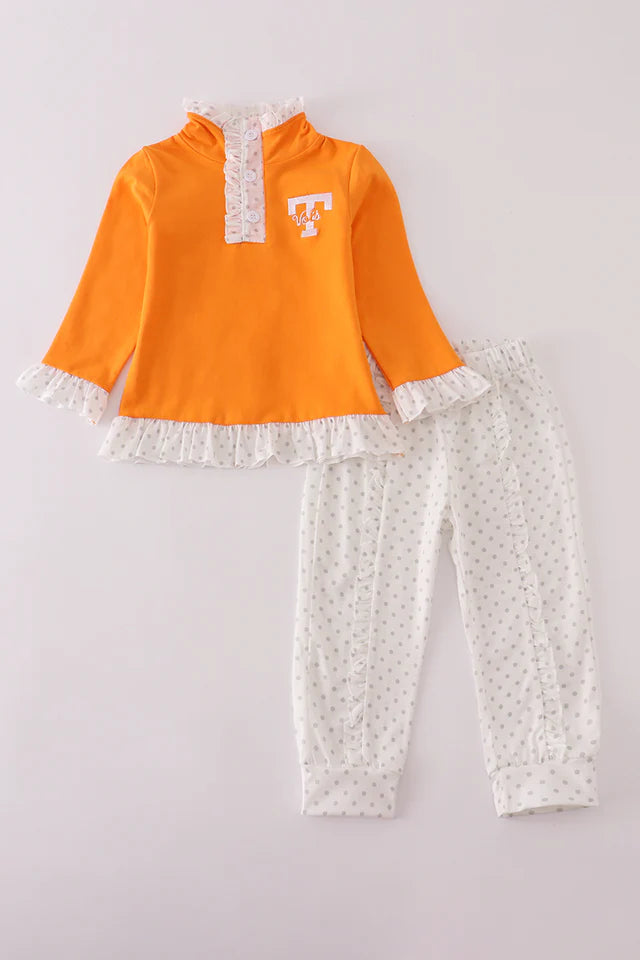 Go Vols Embroidery Ruffle Pants Set