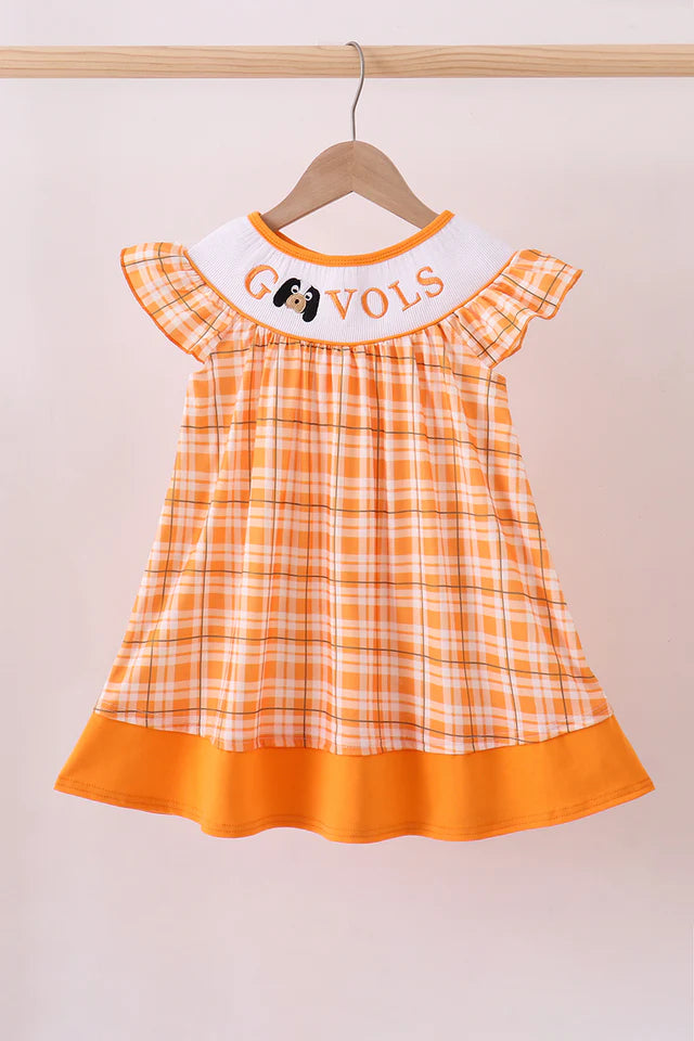 Smocked Go Vols Plaid Dress