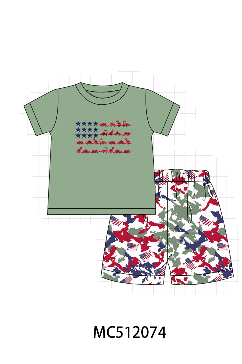PO76 Green patriotic dinosaur flag embroidery collection