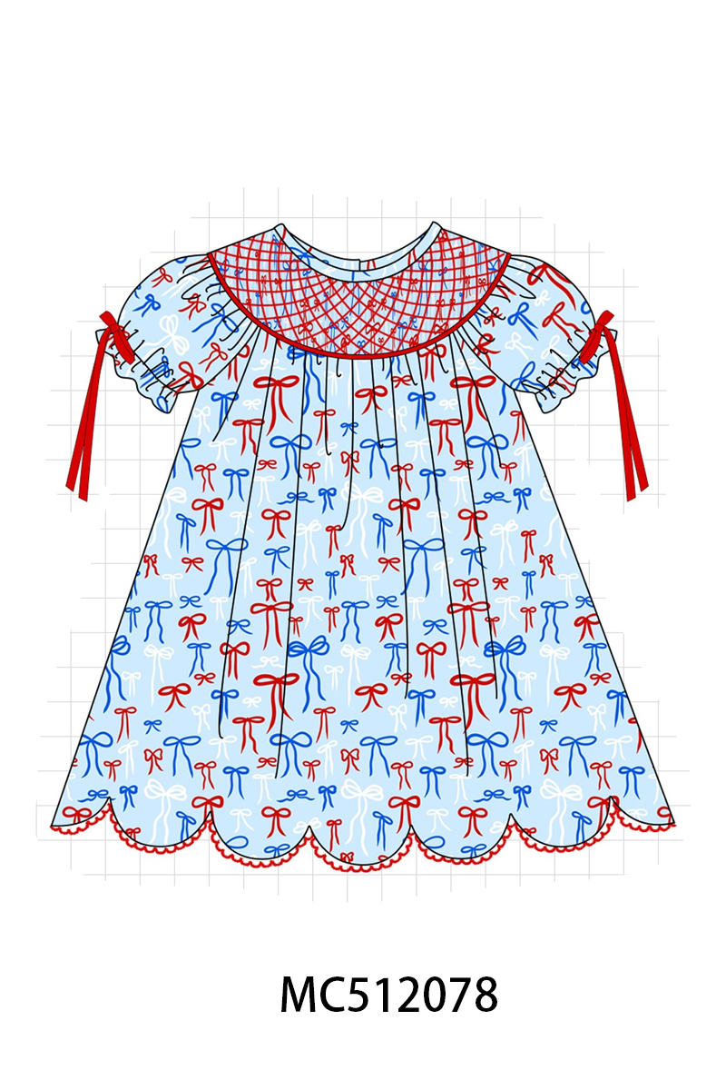 PO76 Blue patriotic bow smocked collection