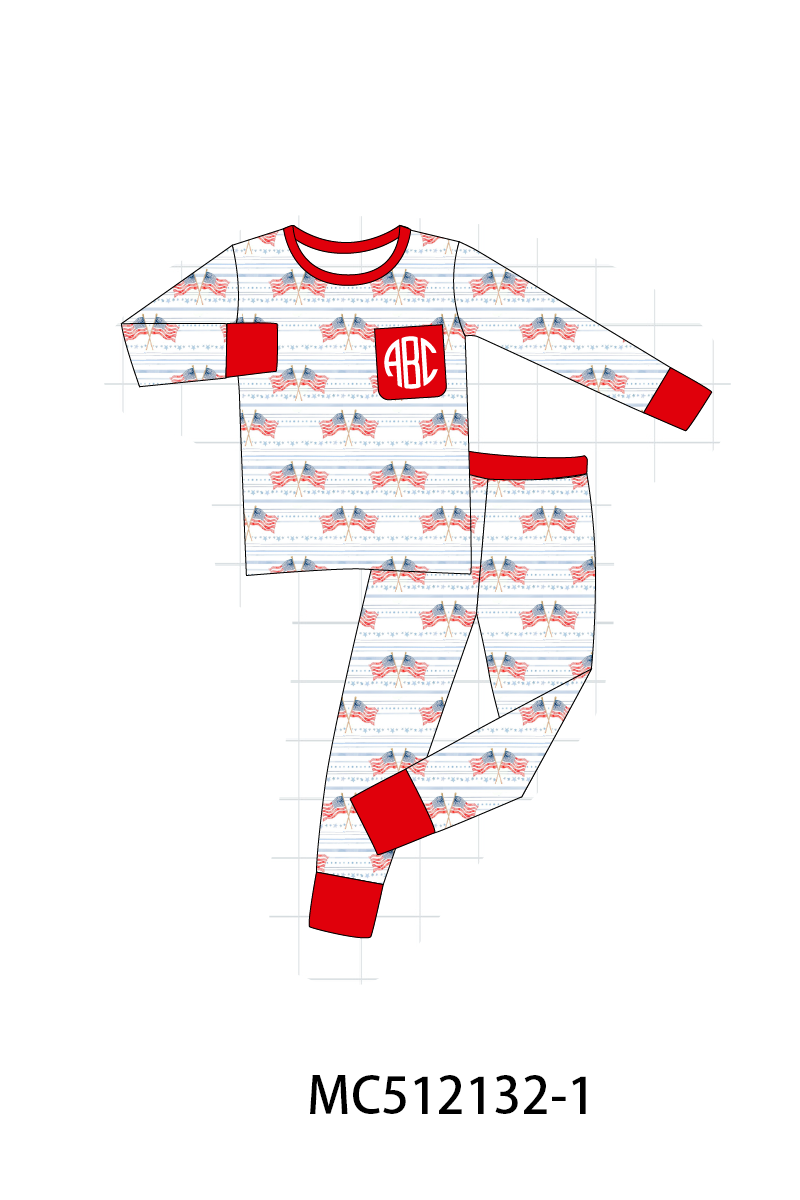 PO76 Red patriotic flag monogram bamboo collection