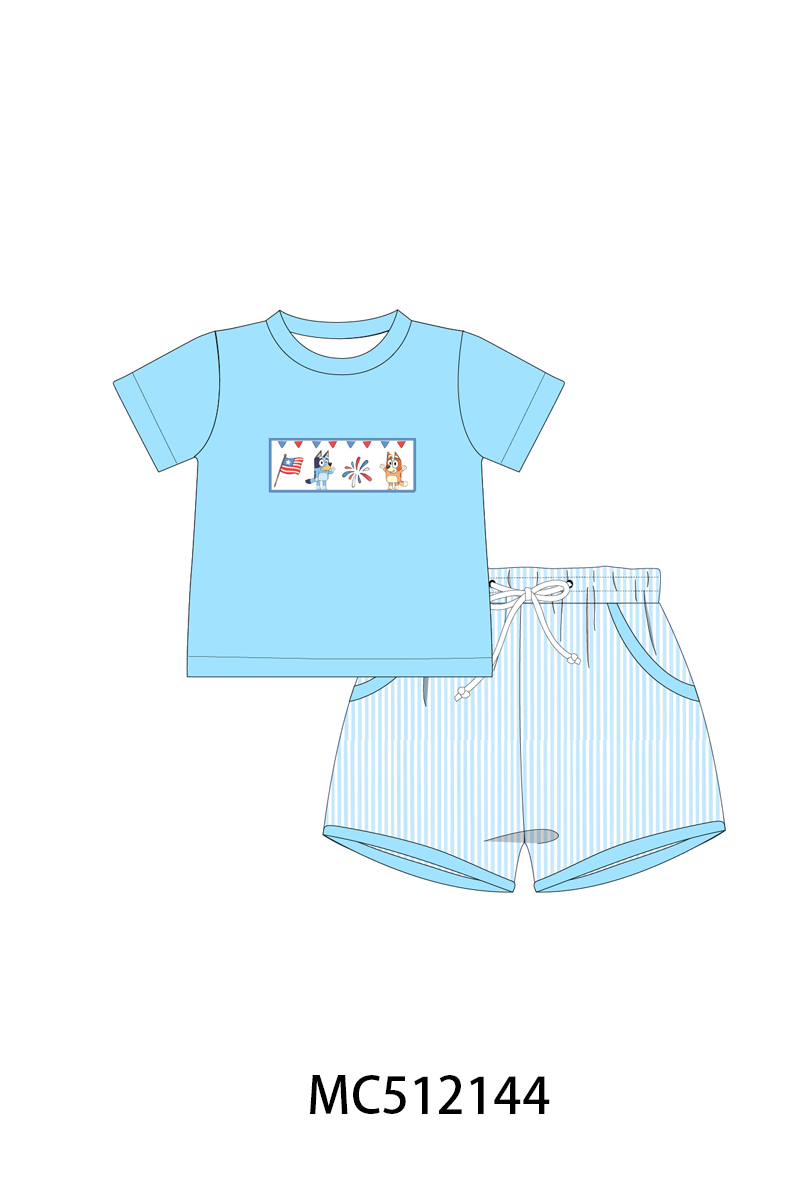 PO76 Blue patriotic character embroidery stripe collection