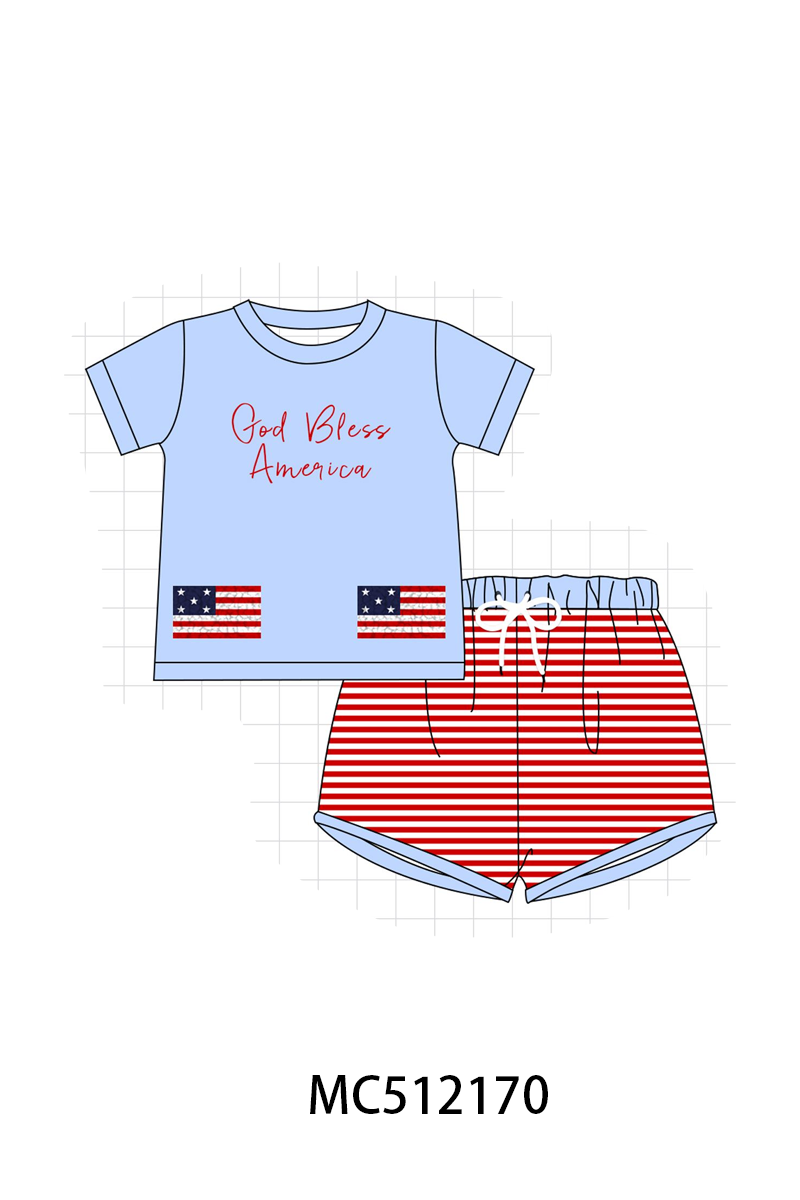 PO76 Blue Patriotic God Bless America flag french knot collection