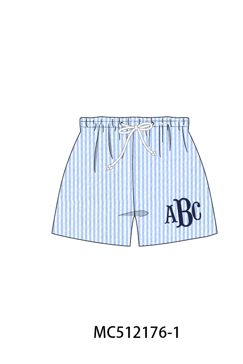 PO76 Blue monogram embroidery seersucker swimsuit collection
