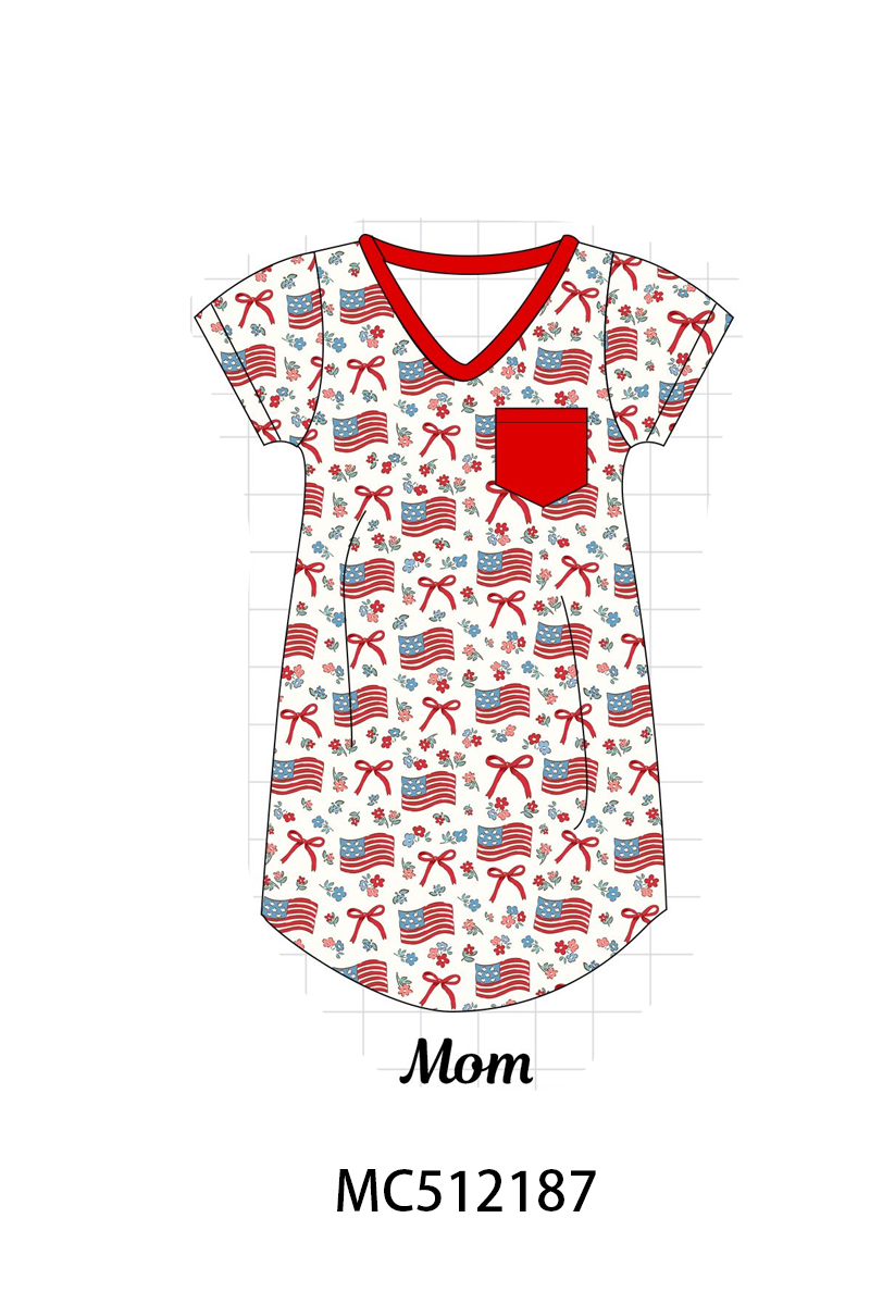 PO76 Red patriotic flag bow print bamboo collection