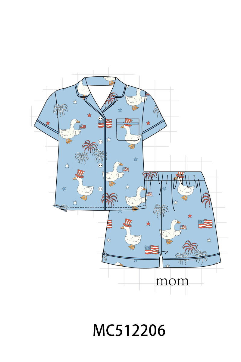 PO76 Blue patriotic goose flag print bamboo collection