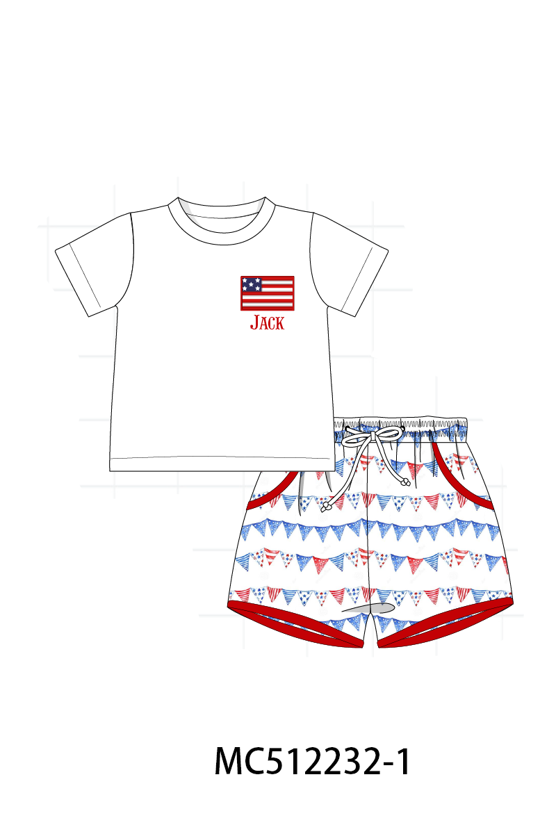 PO76 Red Patriotic monogram embroidery flag collection