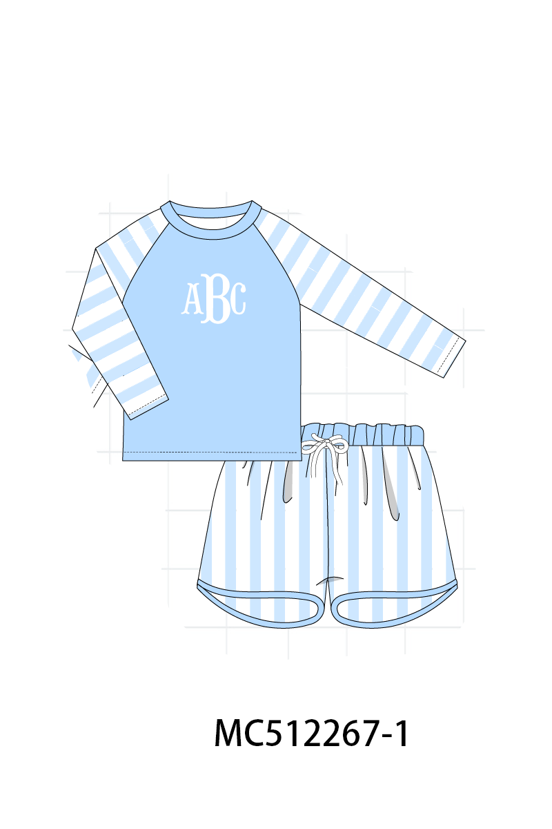 PO76 Blue stripe monogram embroidery swimsuit collection