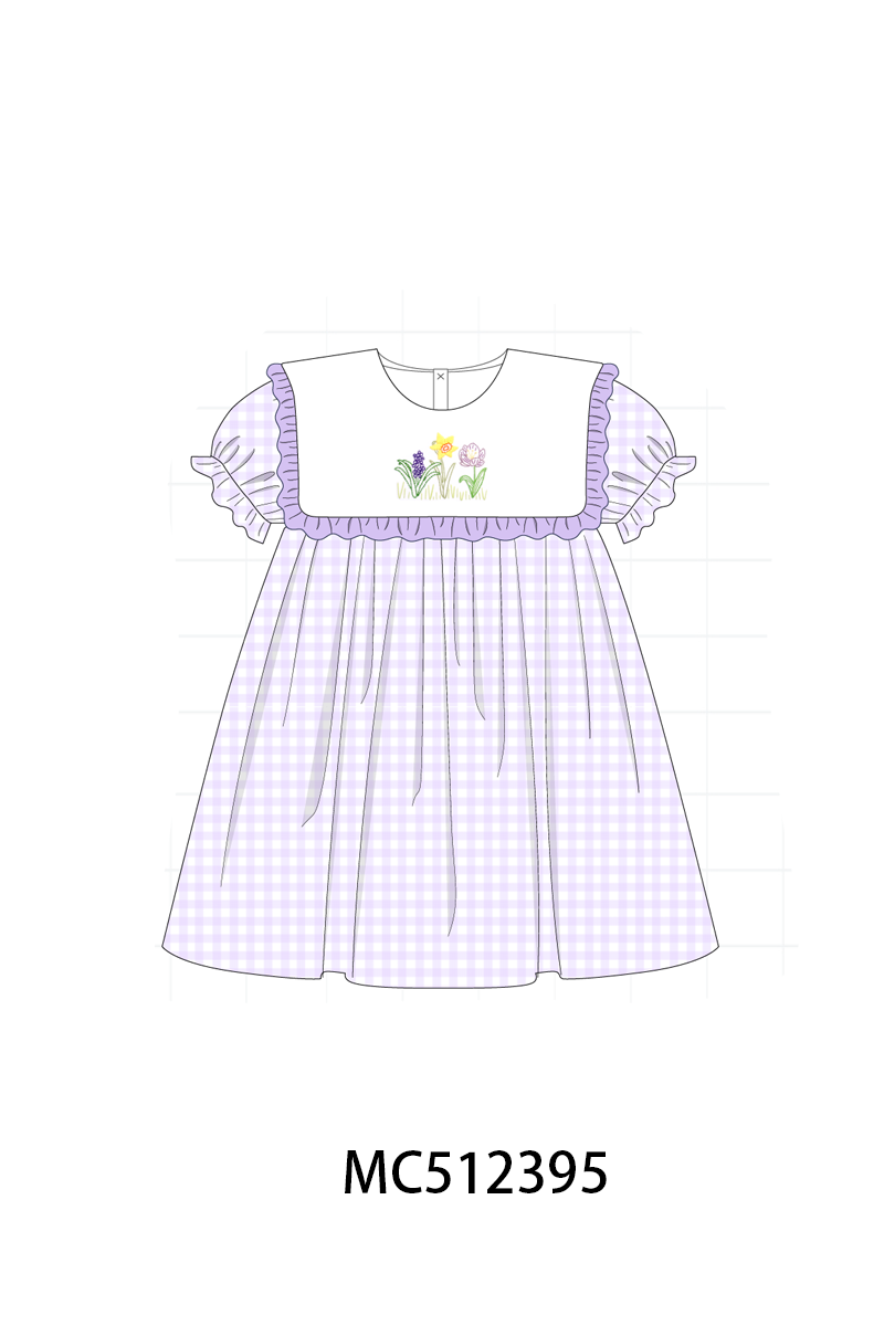 PO76 Purple floral embroidery gingham collection