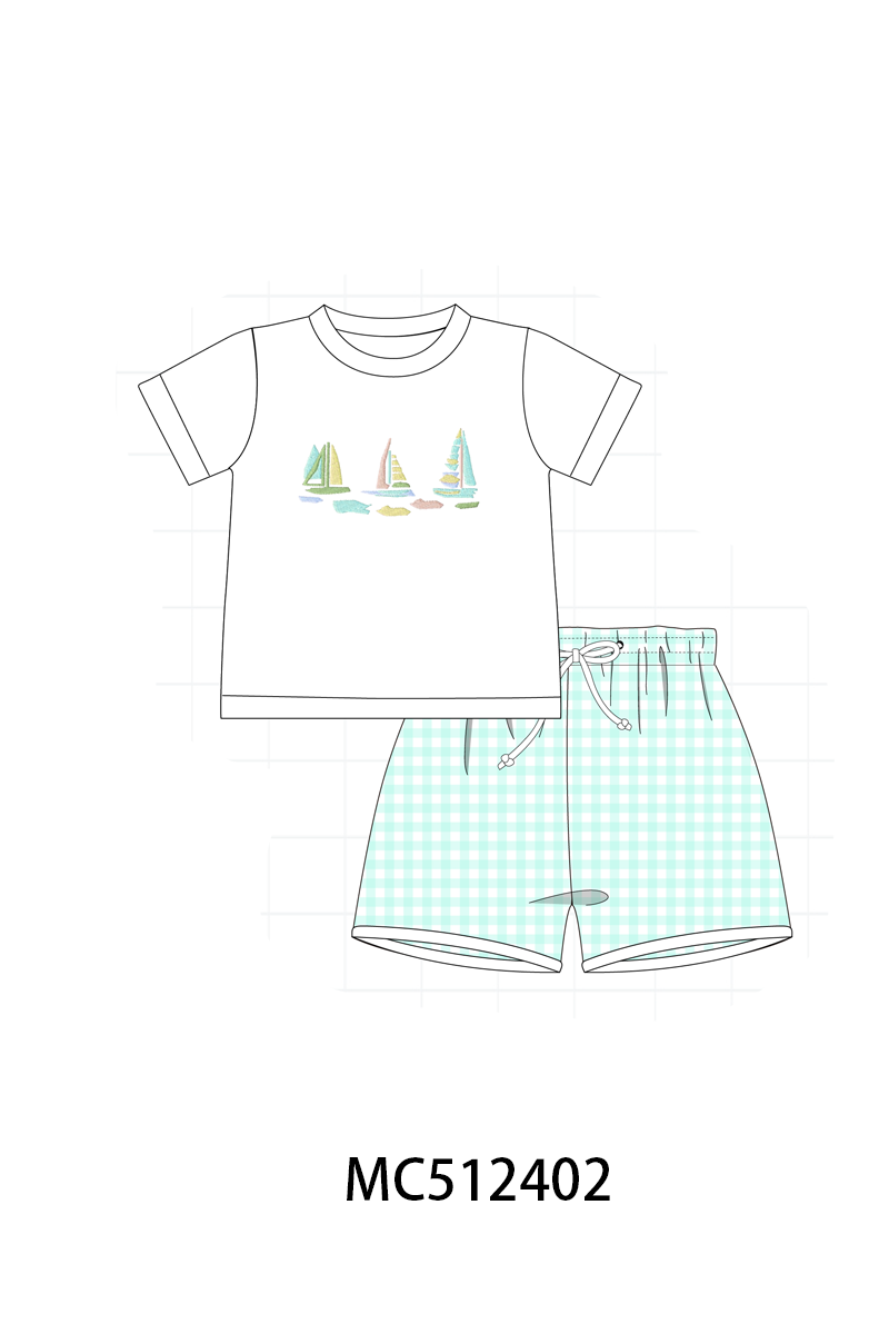 PO76 Pink sailboat embroidery collection