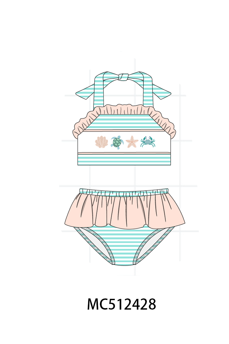 PO76 Mint marine creature embroidery smocked collection