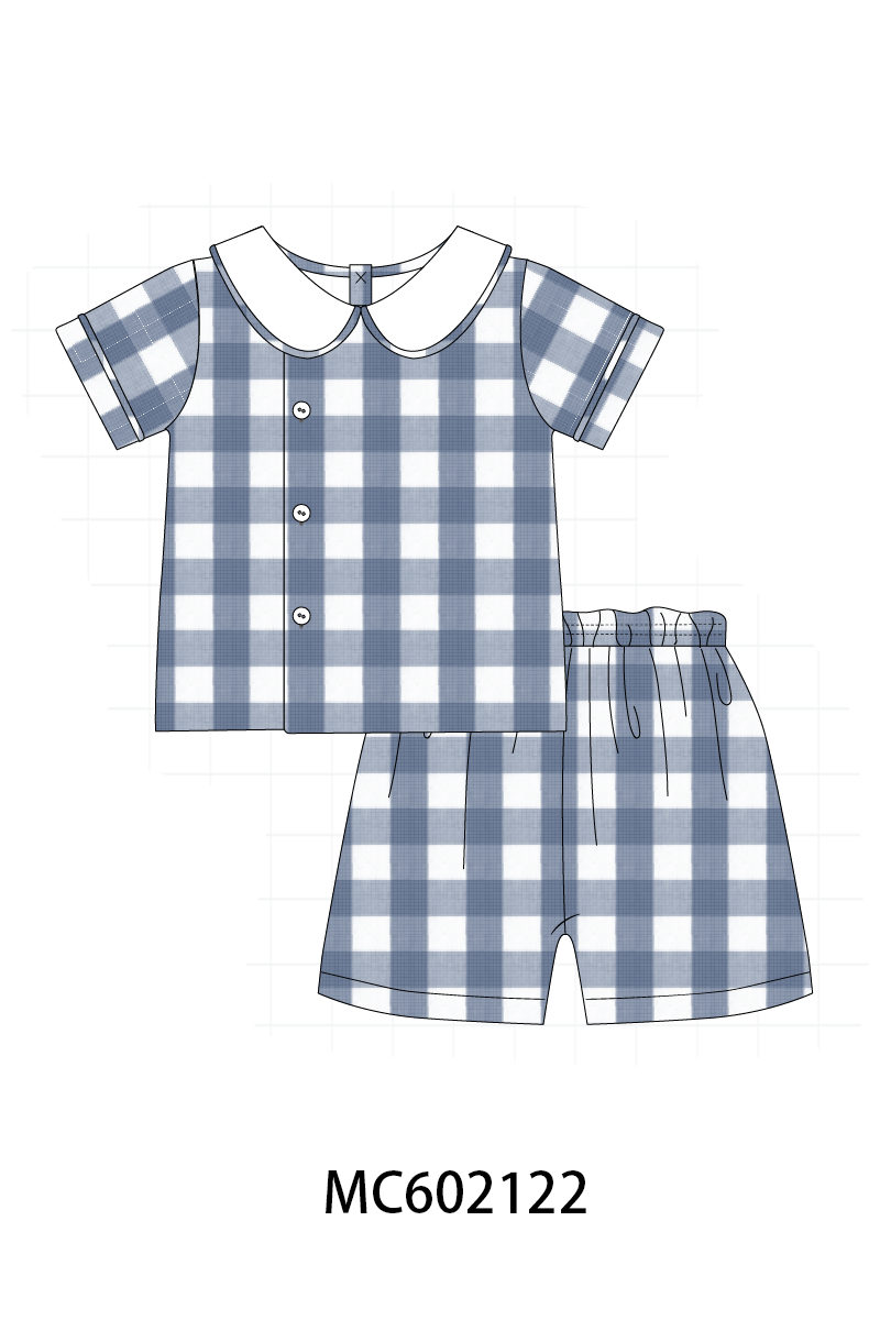 PO81 Blue cotton peter pan collar gingham collection