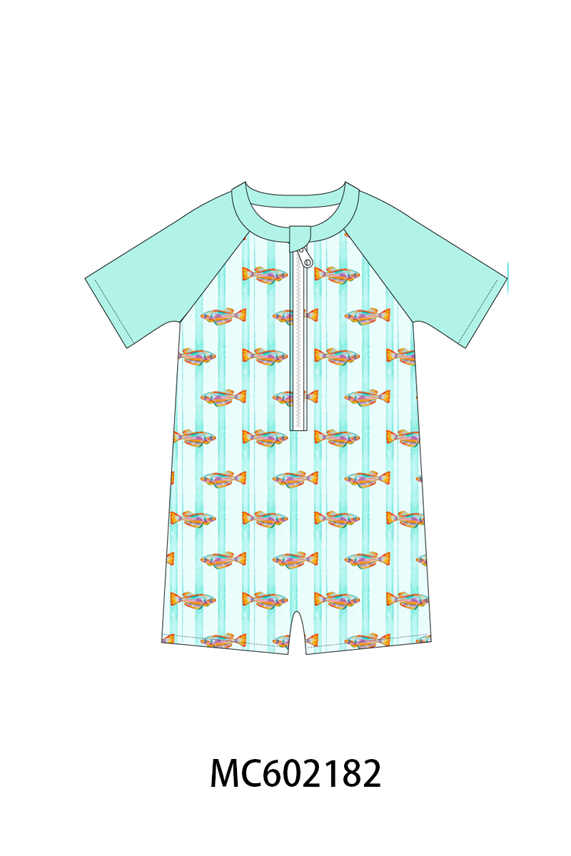 PO81 Mint neon tetra fish embroidery stripe ruffle collection