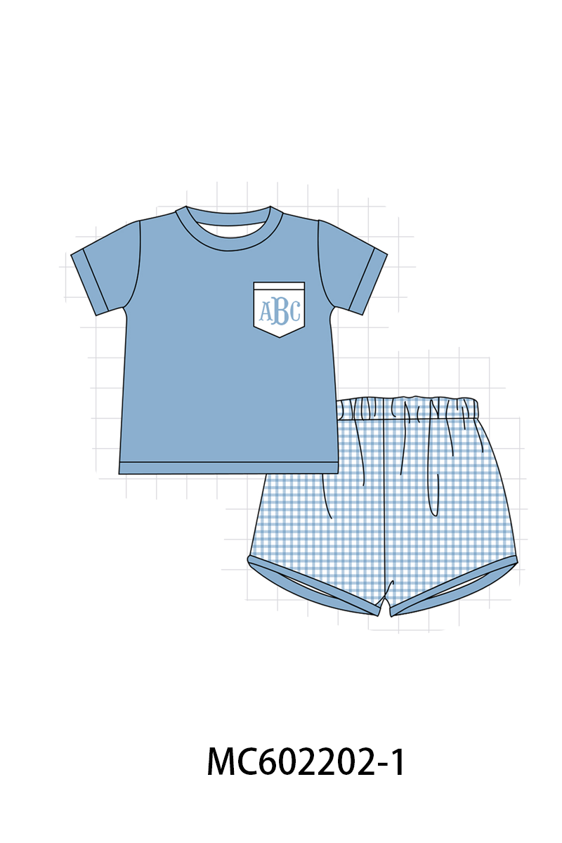 PO81 Blue monogram embroidery gingham boy collection