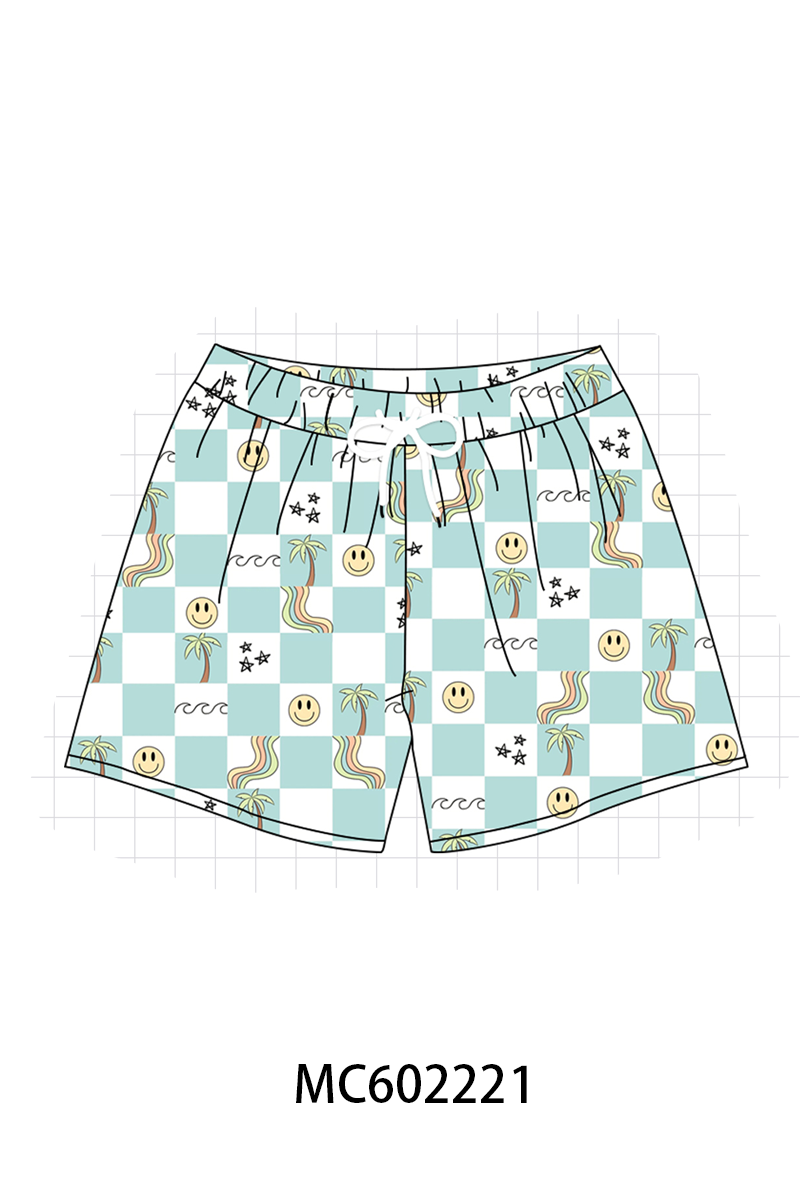 PO81 Blue checkered smile print swimsuit collection