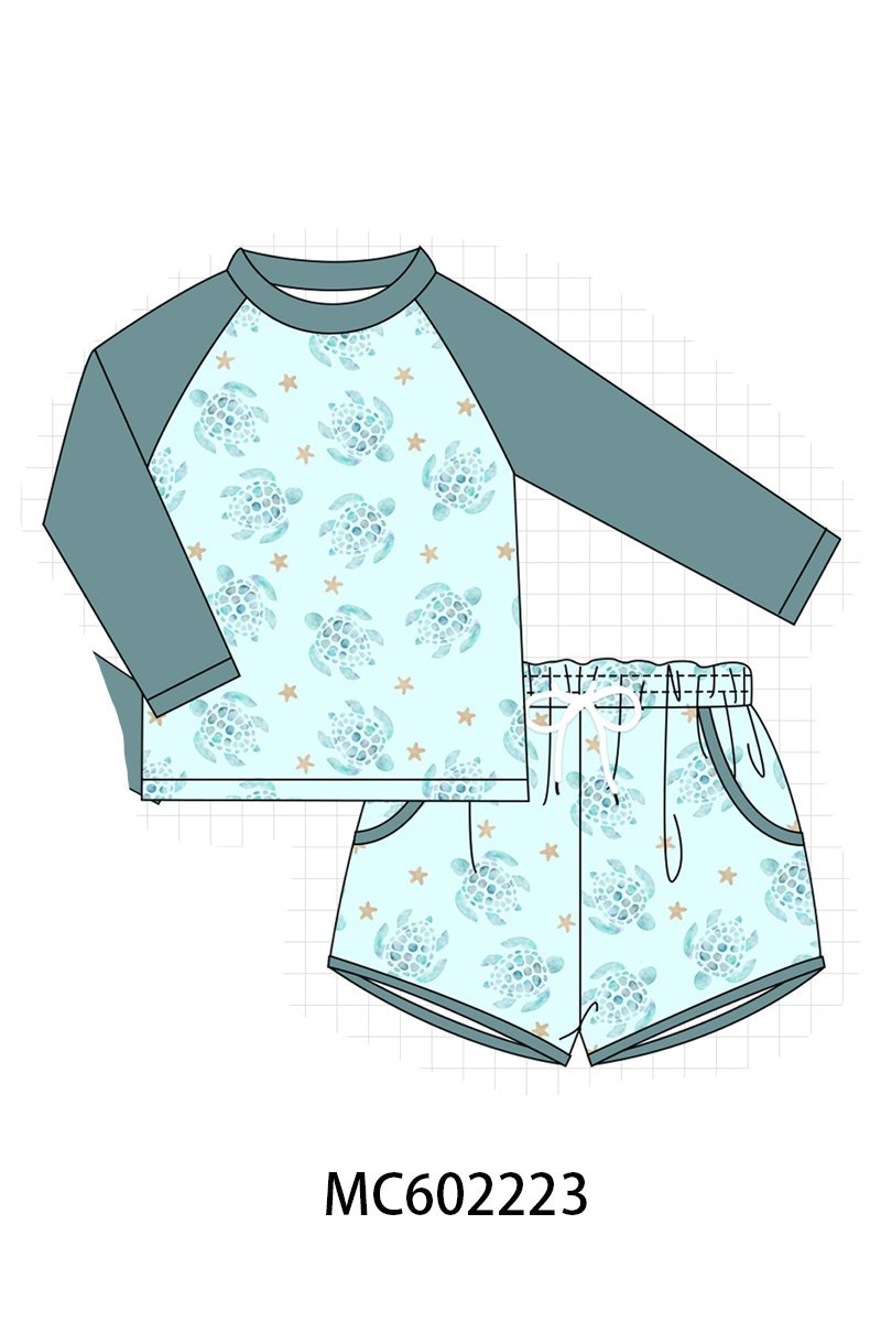 PO81 Teal turtle print swimsuit collection