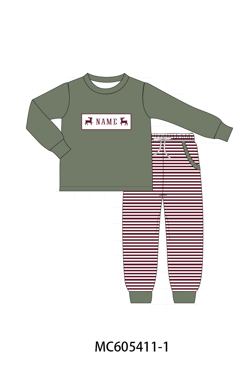 PO93 Maroon tree reindeer monogram embroidery collection
