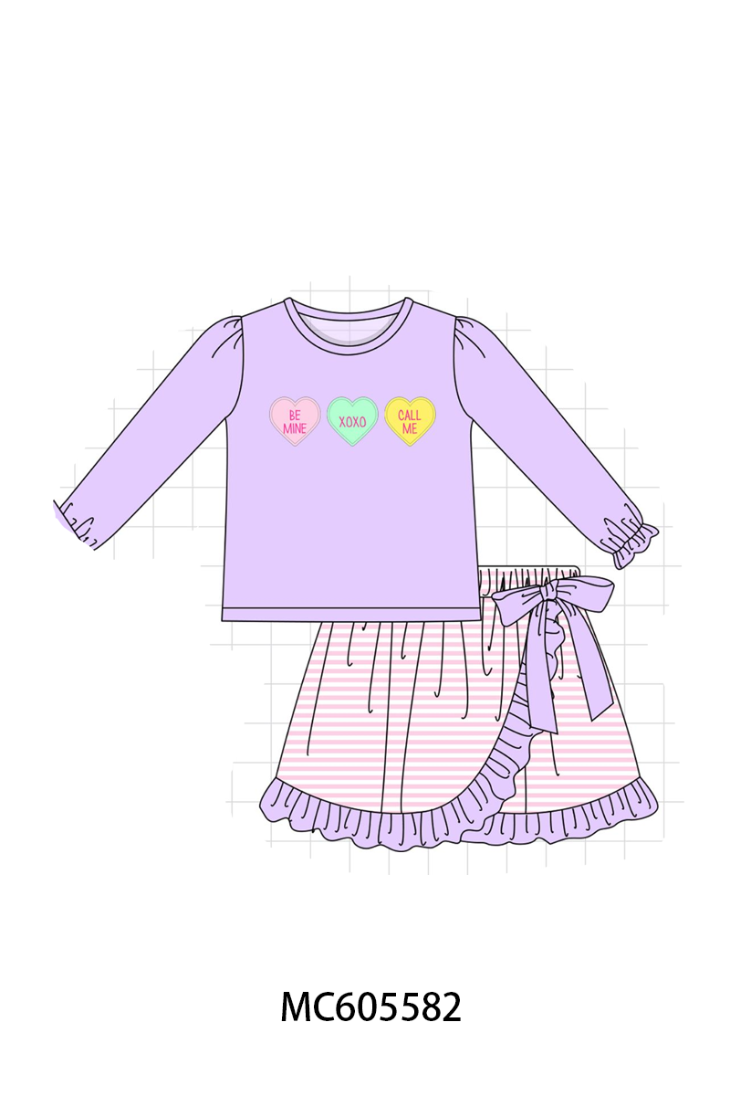 PO95 Purple valentine's day heart applique stripe collection