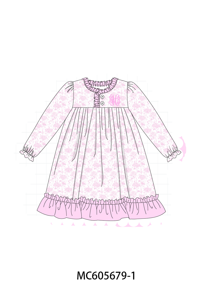 PO95 Pink bow monogram embroidery smocked ruffle collection