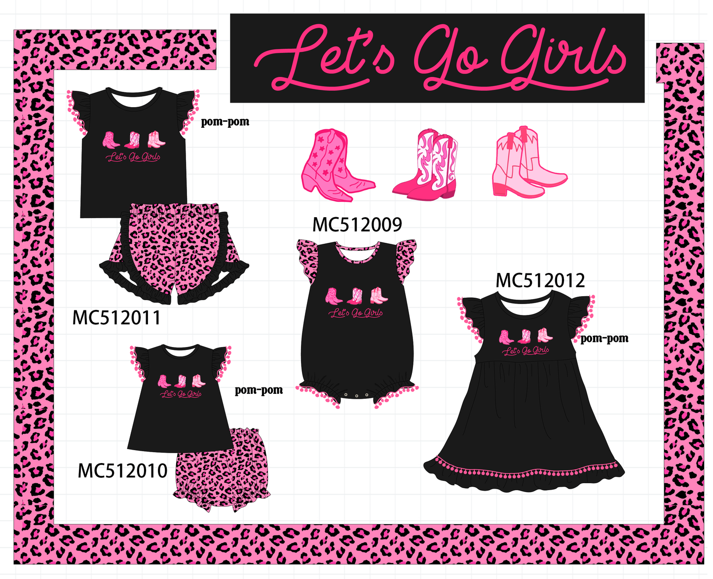 PO76 Black let's go girl leopard pom-pom collection