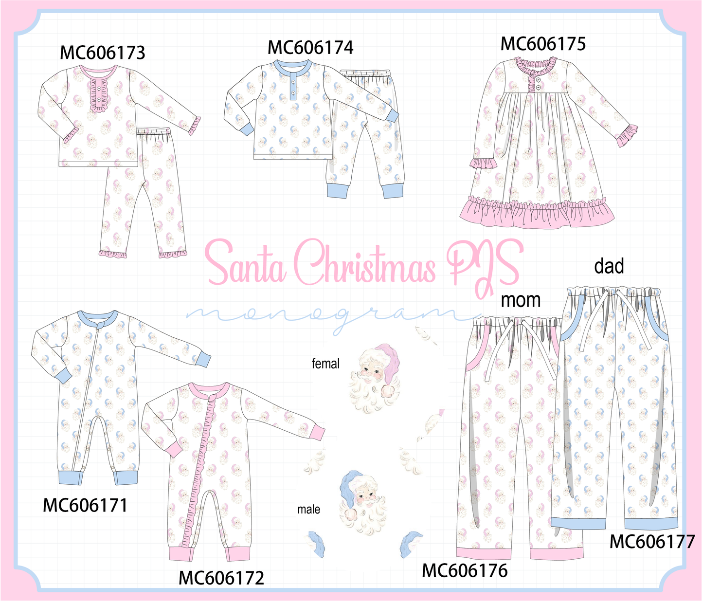 PO95 Blue&pink christmas santa claus pajama collection