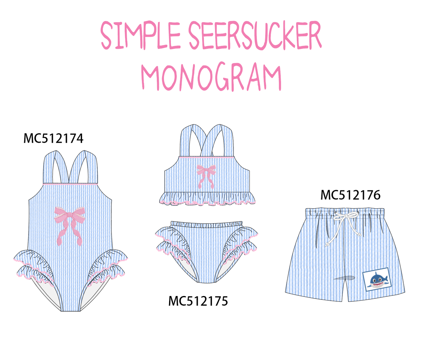 PO76 Blue bow embroidery seersucker swimsuit collection