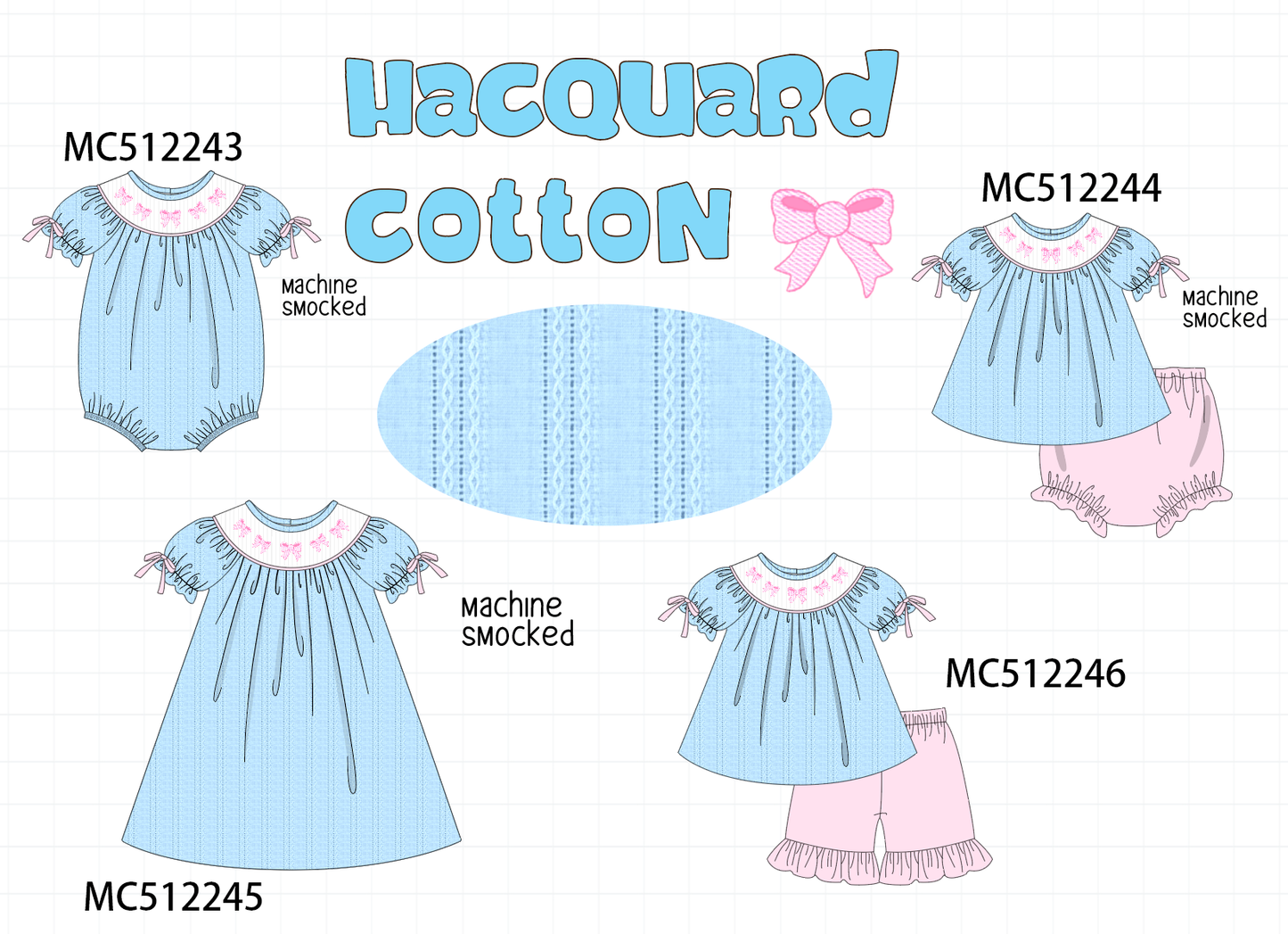 PO76 Blue bow embroidery smocked collection