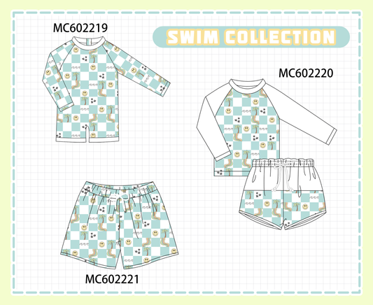 PO81 Blue checkered smile print swimsuit collection