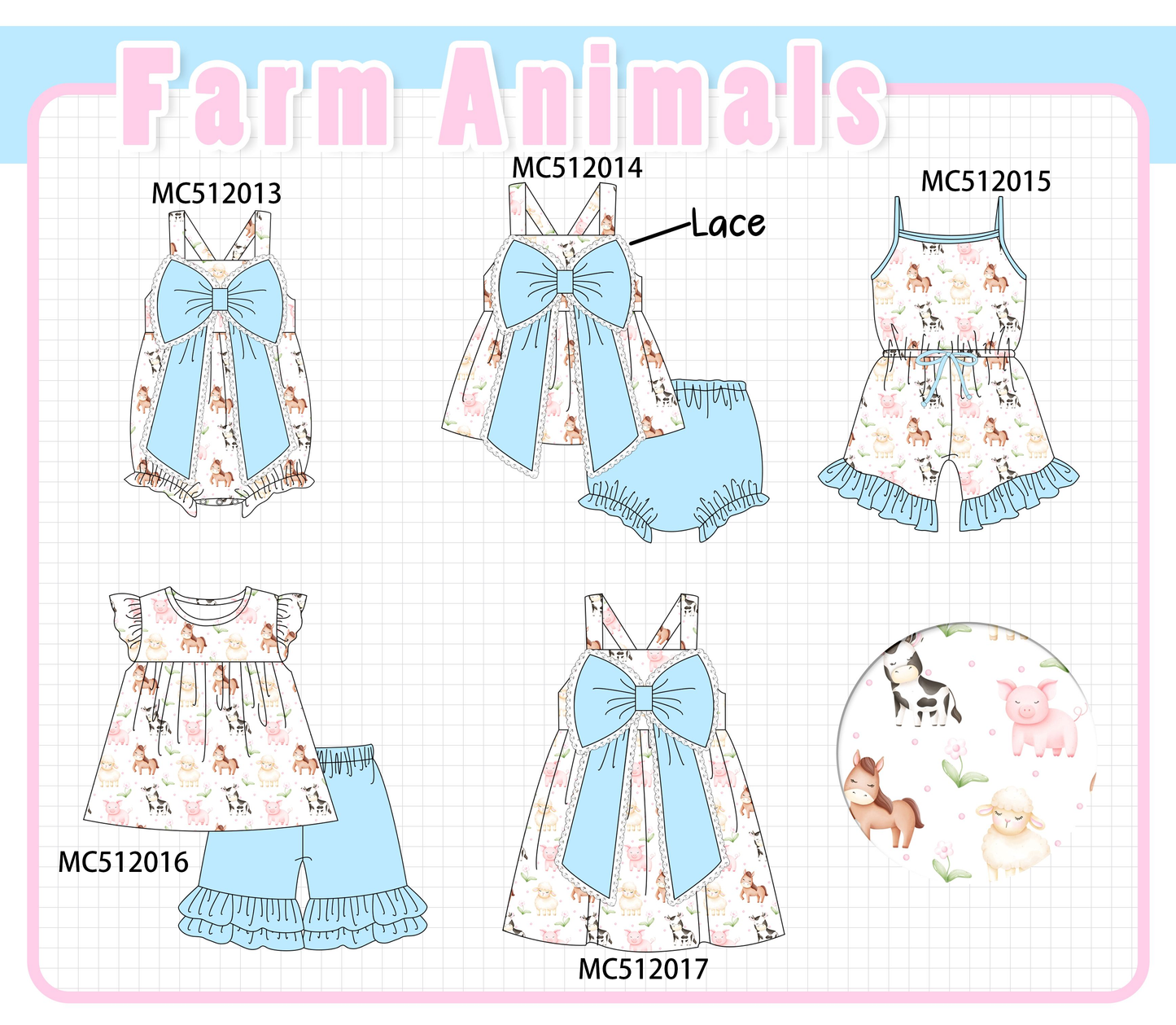 PO76 Blue farm animals print ruffle collection