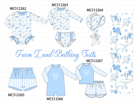 PO76 Blue farm print swimsuit collection