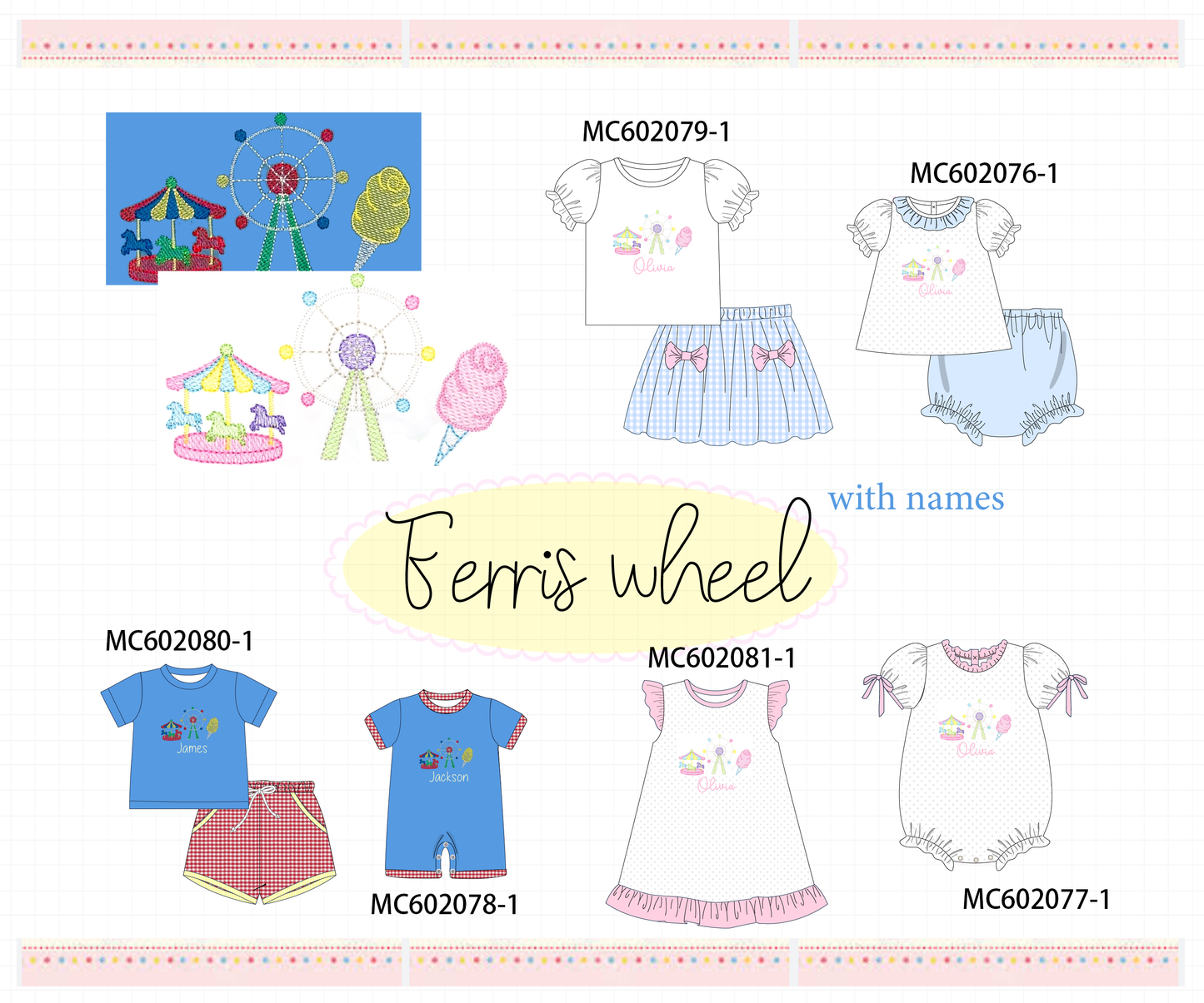PO81 Blue ferris wheel carousel monogram embroidery collection