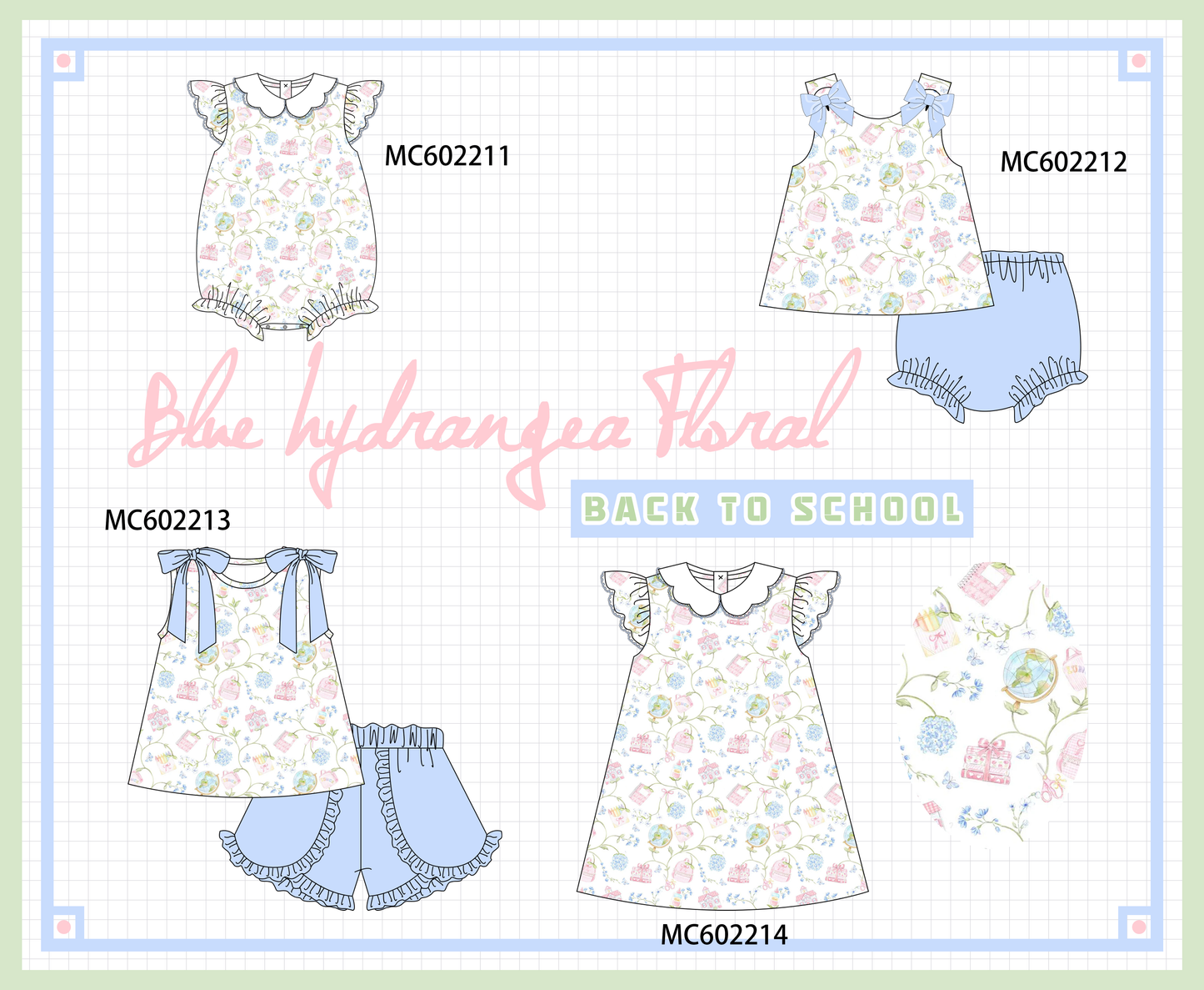 PO81 Blue hydrangea floral ruffle collection
