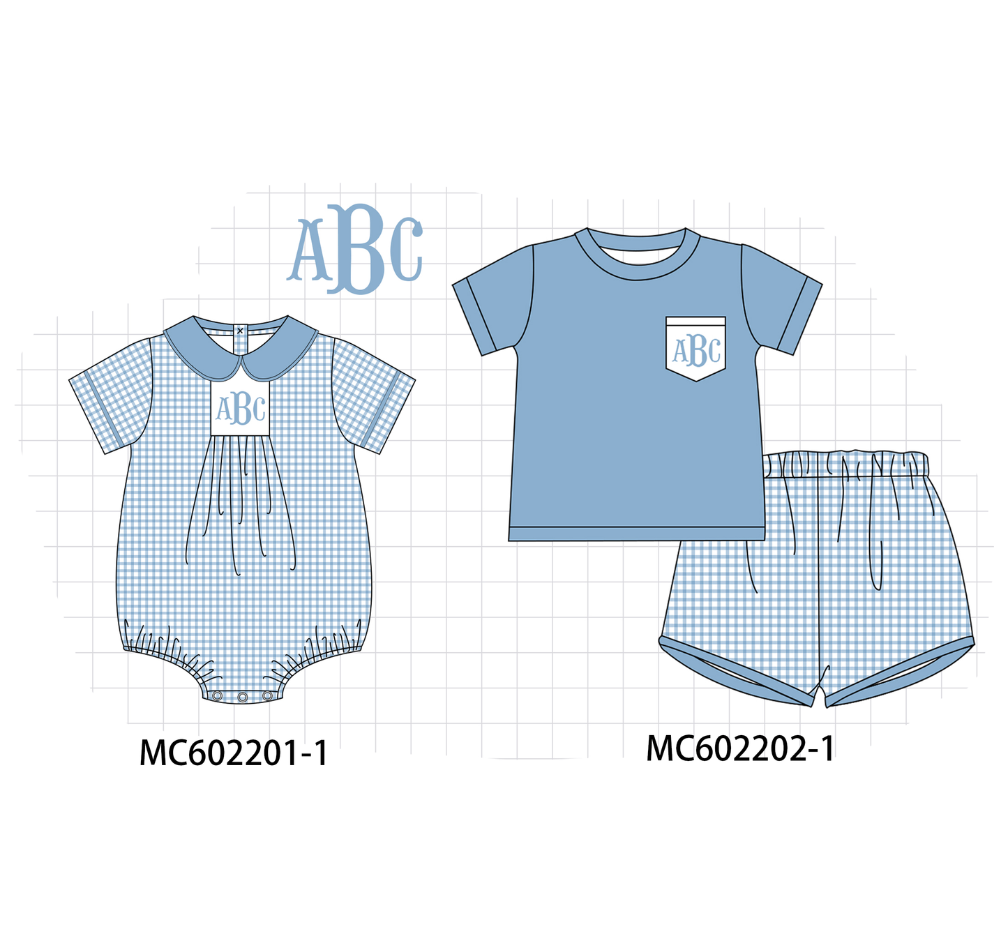 PO81 Blue monogram embroidery gingham boy collection