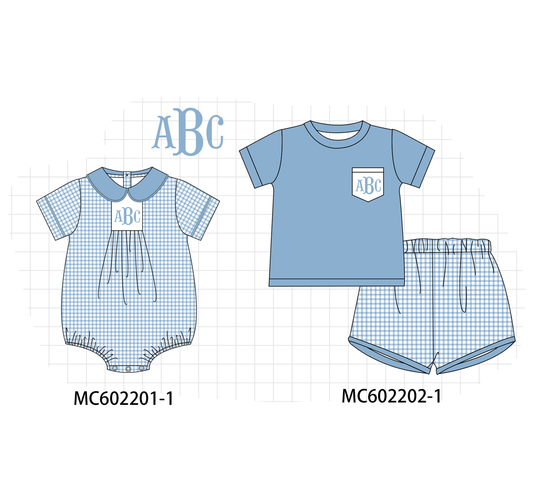 PO81 Blue monogram embroidery gingham boy collection