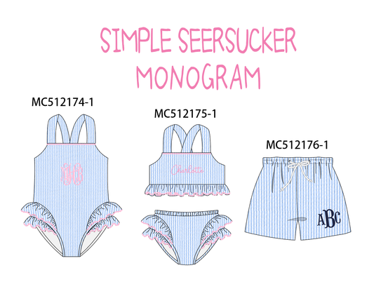 PO76 Blue monogram embroidery seersucker swimsuit collection
