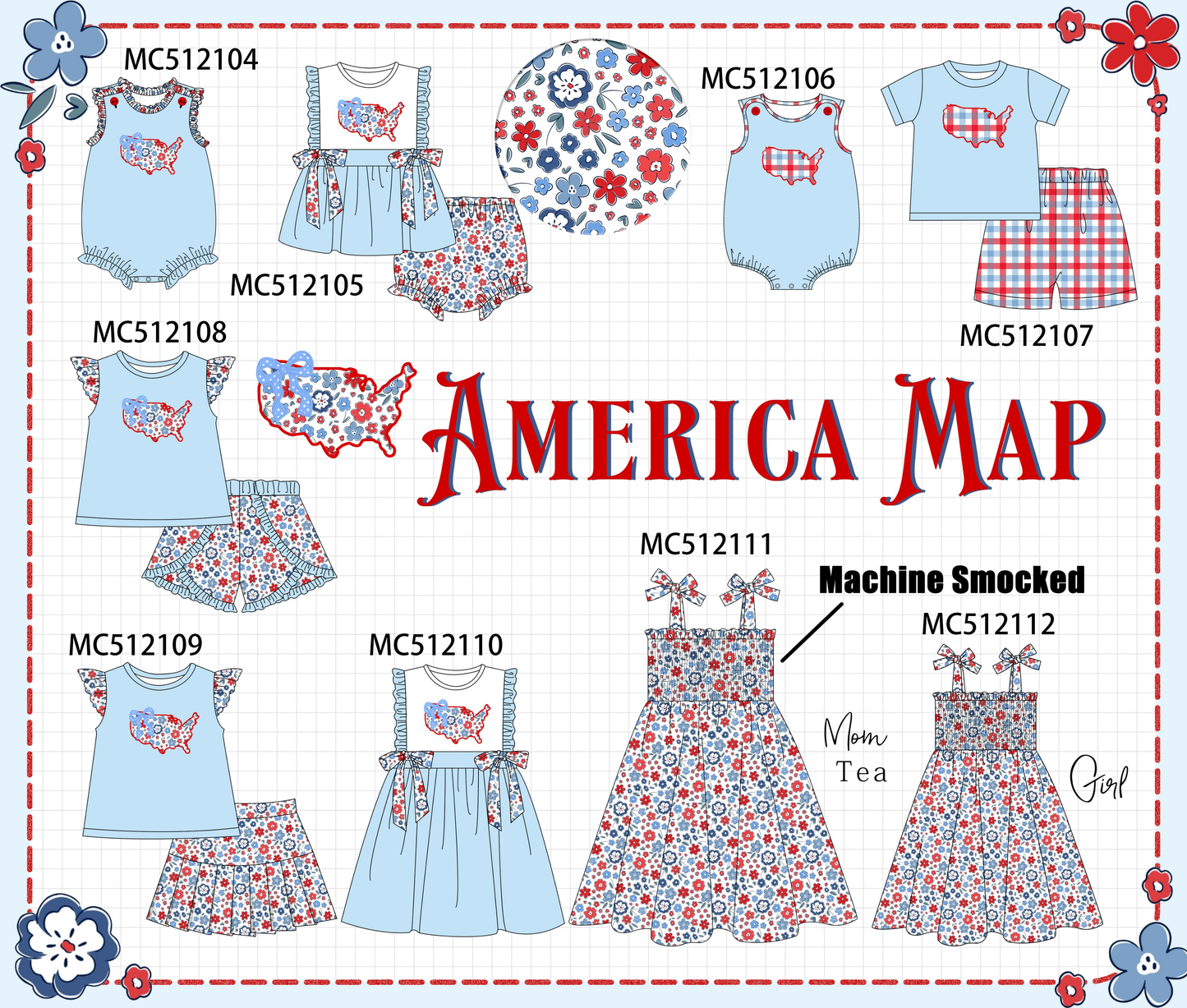 PO76 Blue patriotic America map bow applique collection