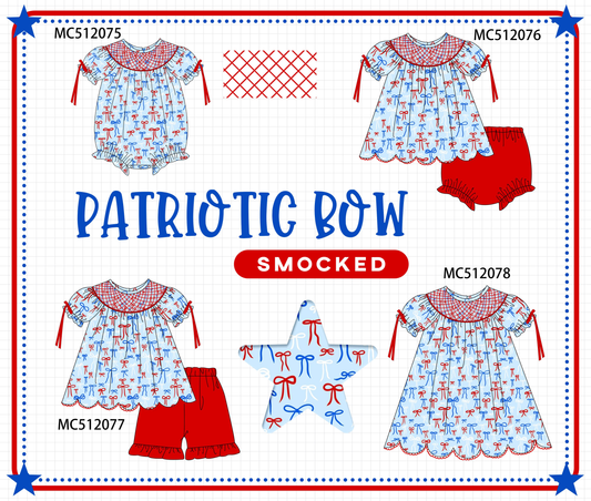 PO76 Blue patriotic bow smocked collection