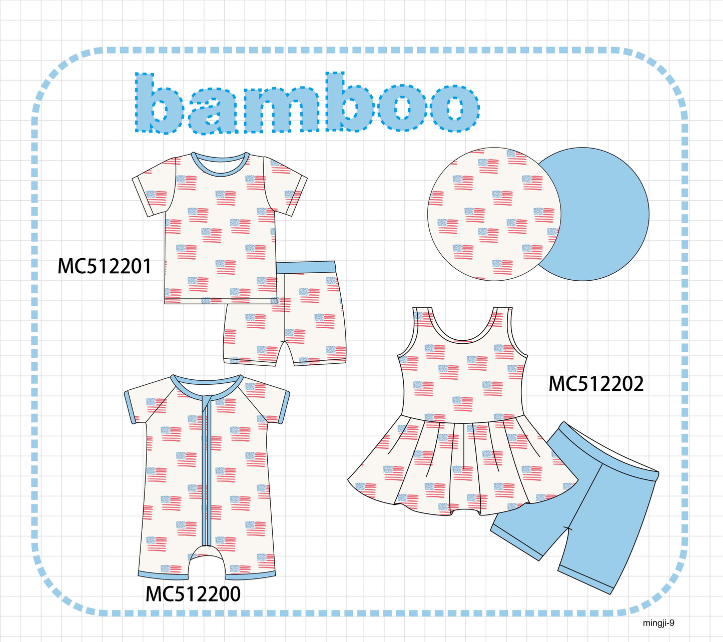 PO76 Blue patriotic flag print bamboo collection