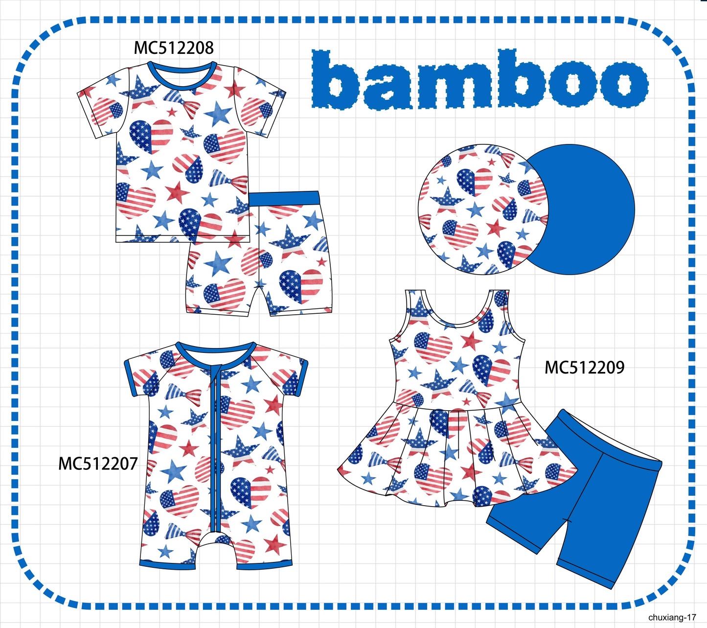 PO76 Blue patriotic flag star print bamboo collection