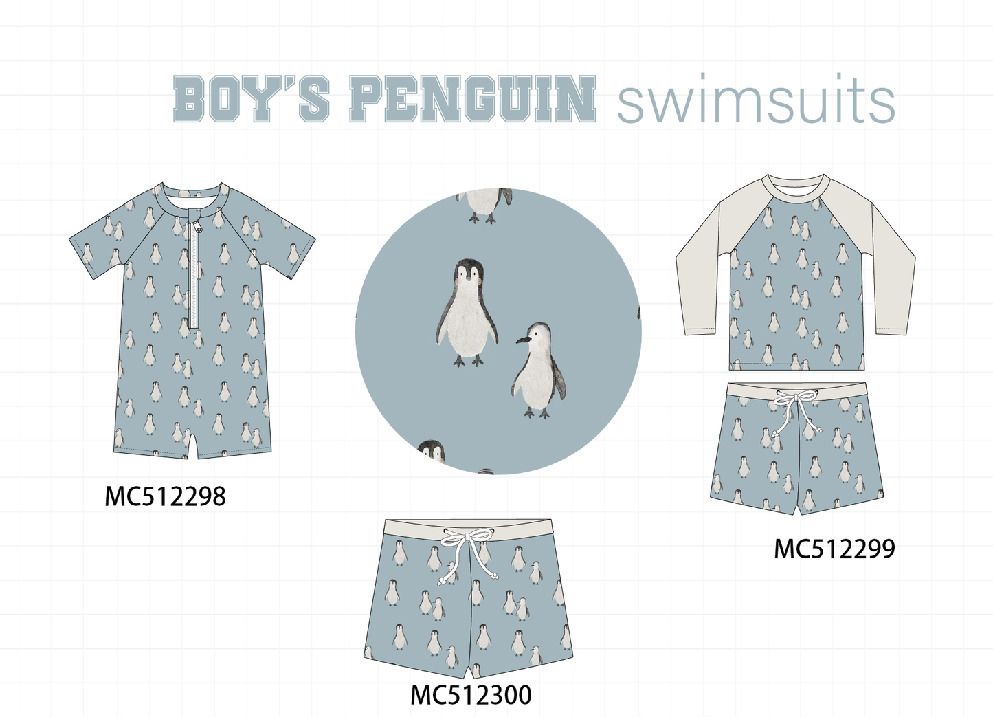 PO76 Blue penguin boy swimsuit collection