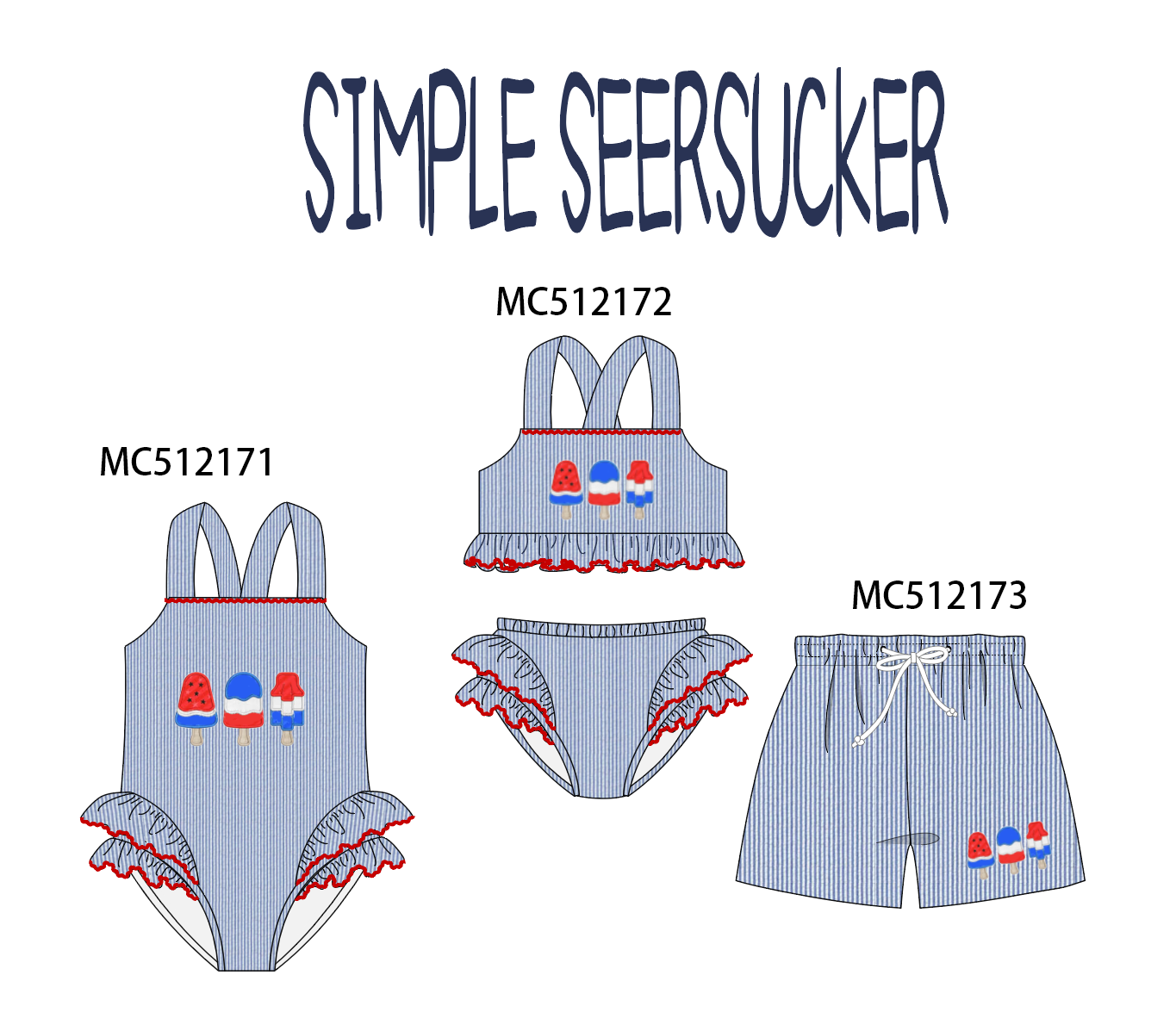 PO76 Blue popsicle seersucker swimsuit collection