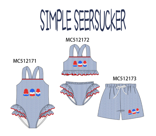 PO76 Blue popsicle seersucker swimsuit collection