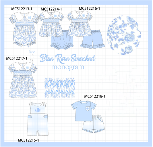 PO76 Blue rose monogram embroidery smocked collection