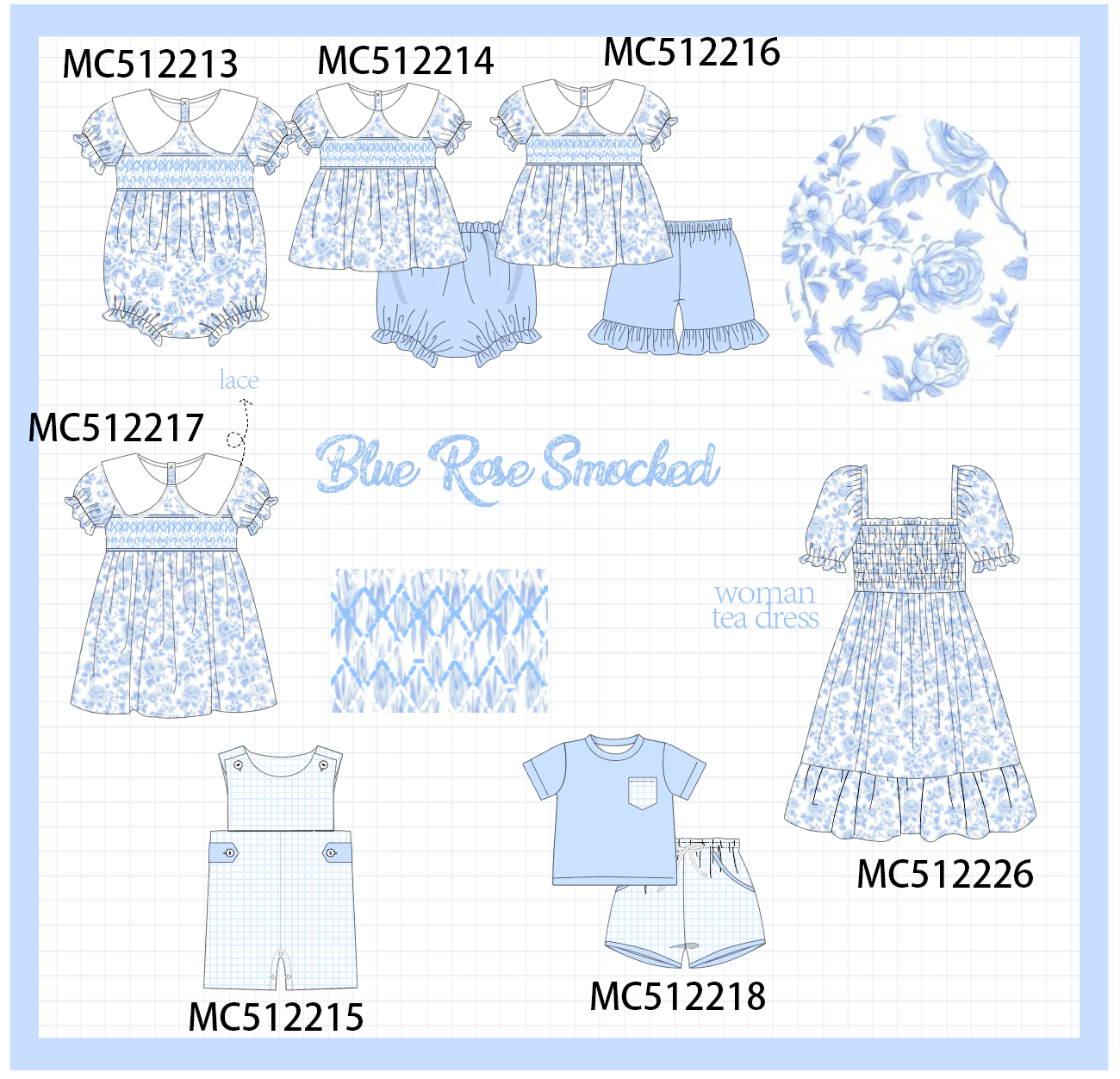 PO76 Blue rose smocked collection