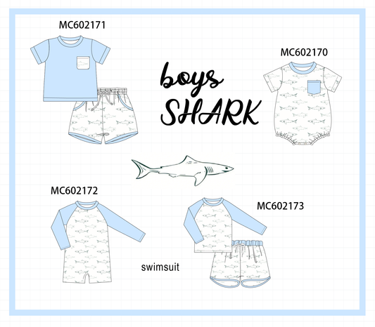 PO81 Blue sharks print boys swimsuit collection