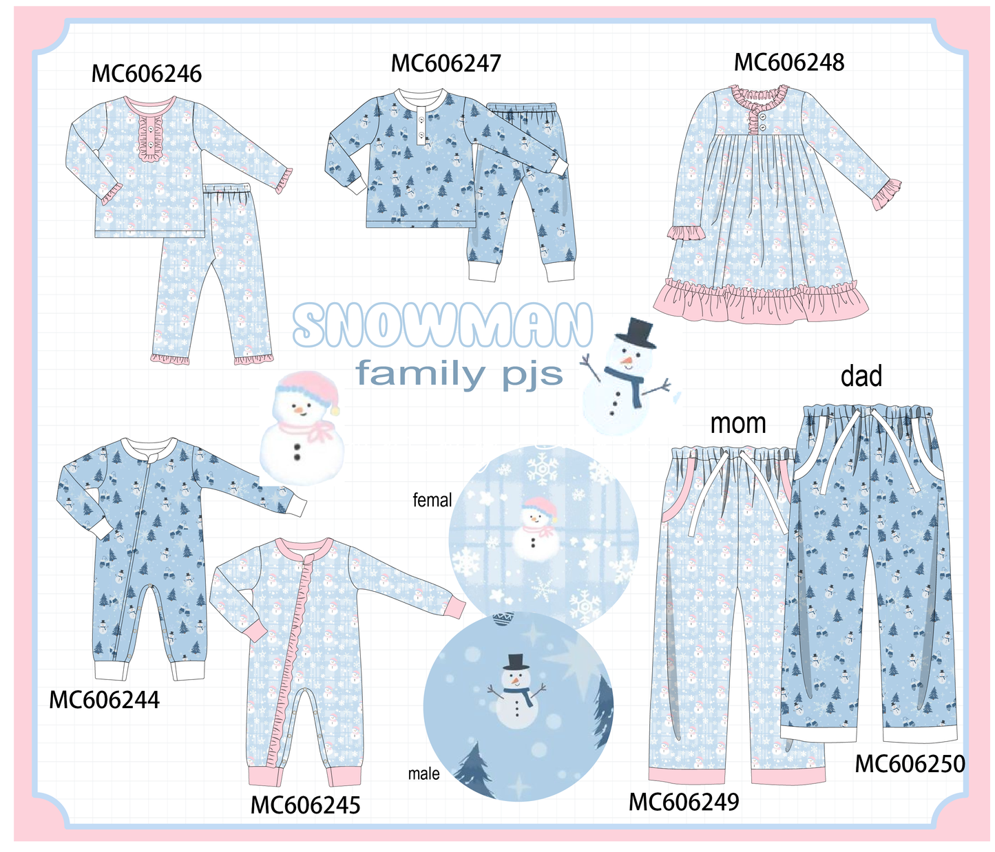 PO95 Blue snowman print pajama collection