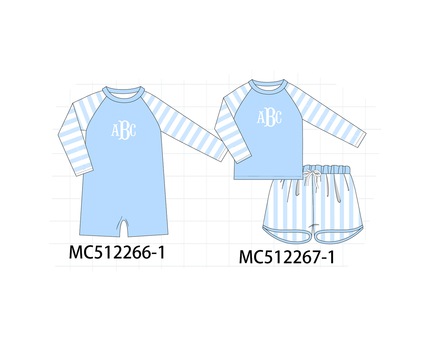 PO76 Blue stripe monogram embroidery swimsuit collection