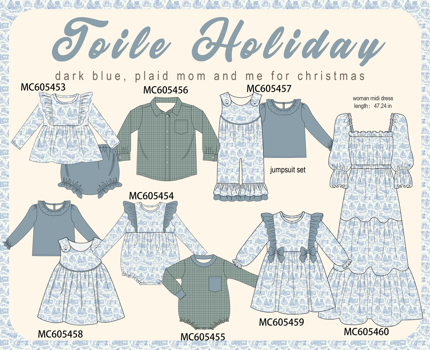 PO93 Blue toile holiday print collection