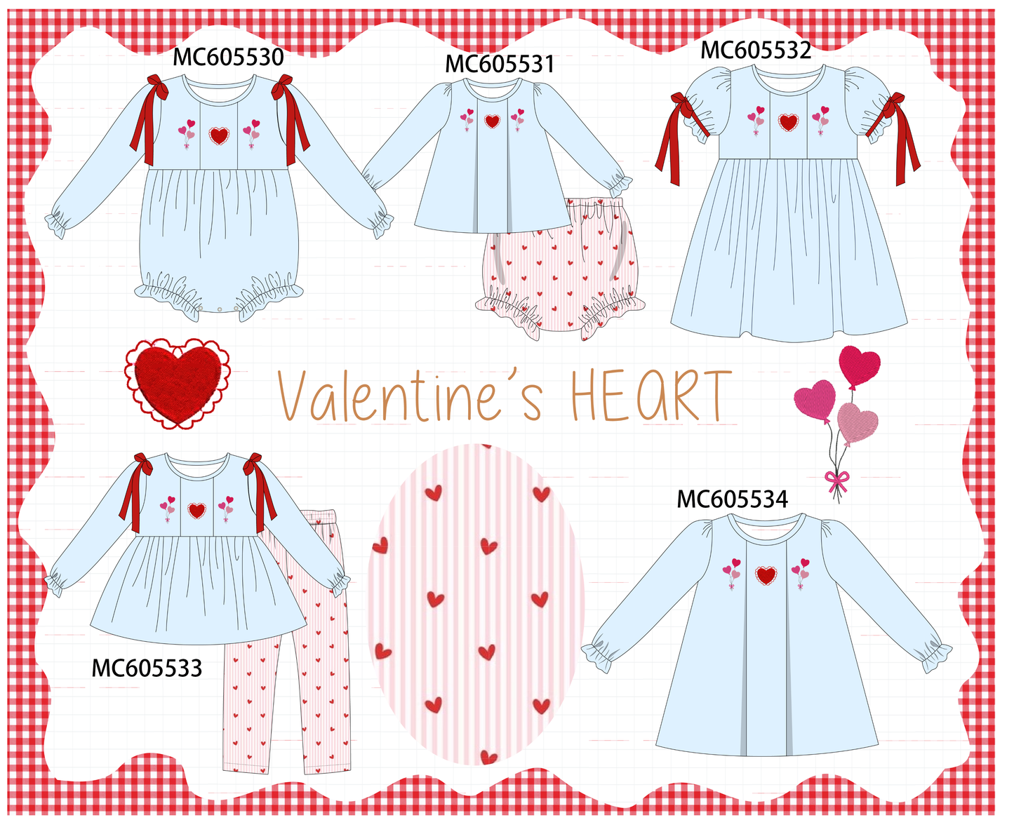 PO95 Blue valentine's day heart embroidery collection