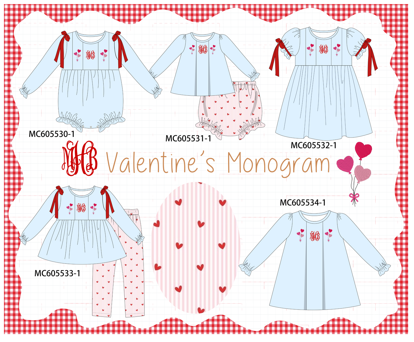 PO95 Blue valentine's day heart monogram embroidery collection